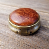 Handmade Pill Box 3 Sections California Redwood Burl Top Souvenir Memento Rustic Antique Bronze #168