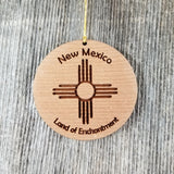 New Mexico Wood Christmas Ornament Land of Enchantment Flag Symbol Laser Cut Handmade Made in USA Housewarming Gift Souvenir Memento