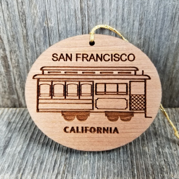 San Francisco California Cable Car Trolley Christmas Ornament Handmade Wood Souvenir Memento