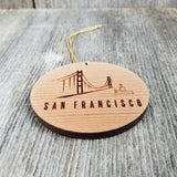 San Francisco California Golden Gate Bridge Christmas Ornament In the Fog Handmade Wood Tug Boat