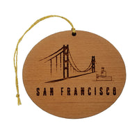 San Francisco California Golden Gate Bridge Christmas Ornament In the Fog Handmade Wood Tug Boat