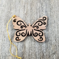 Butterfly Christmas Ornament Wood Ornament California Redwood Laser Cut Handmade Made in USA Collector Housewarming Red Wood