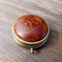 Handmade Pill Box 3 Sections California Redwood Burl Top Souvenir Memento Rustic Antique Bronze #168
