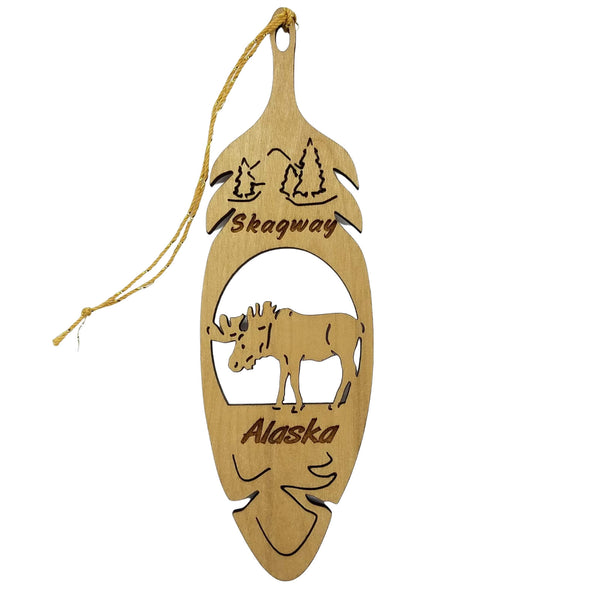 Skagway Alaska Moose Christmas Ornament Wood Laser Cut 5.5"