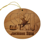 Jackson Hole Wyoming Ski Ornament - Handmade Wood Ornament - WY Souvenir - Ski Skiing Skier Trees Christmas Travel Gift