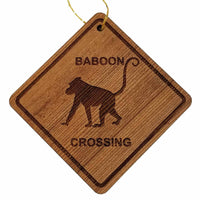 Baboon Crossing Ornament - Baboon Ornament - Wood Ornament Handmade in USA