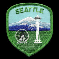 Seattle Patch – Space Needle – Mt Rainier Washington Ferris Wheel WA Patch Iron On Green and Blue Shield Travel Patch Souvenir Applique
