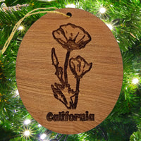 California Poppy Christmas Ornament - Poppies - CA State Flower Handmade Wood Memento Souvenir - Travel Gift - California Redwood