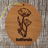 California Poppy Christmas Ornament - Poppies - CA State Flower Handmade Wood Memento Souvenir - Travel Gift - California Redwood