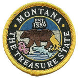 Montana Patch – MT The Treasure State - Travel Patch Iron On – Souvenir Patch – Applique – Travel Gift 2.5" Circle Bear Flowers Fish Birds