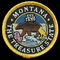 Montana Patch – MT The Treasure State - Travel Patch Iron On – Souvenir Patch – Applique – Travel Gift 2.5" Circle Bear Flowers Fish Birds
