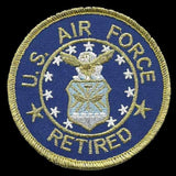 US Air Force Retired Patch Iron On US Military Veteran Patch Retired Military Patch Blue Circle Gold 3"