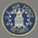 US Air Force Retired Patch Iron On US Military Veteran Patch Retired Military Patch Blue Circle Gold 3"