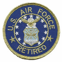 US Air Force Retired Patch Iron On US Military Veteran Patch Retired Military Patch Blue Circle Gold 3"
