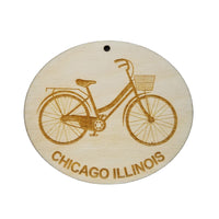 Chicago Illinois Ornament - Womens Bike or Bicycle - Handmade Wood Ornament Made in USA Christmas Decor