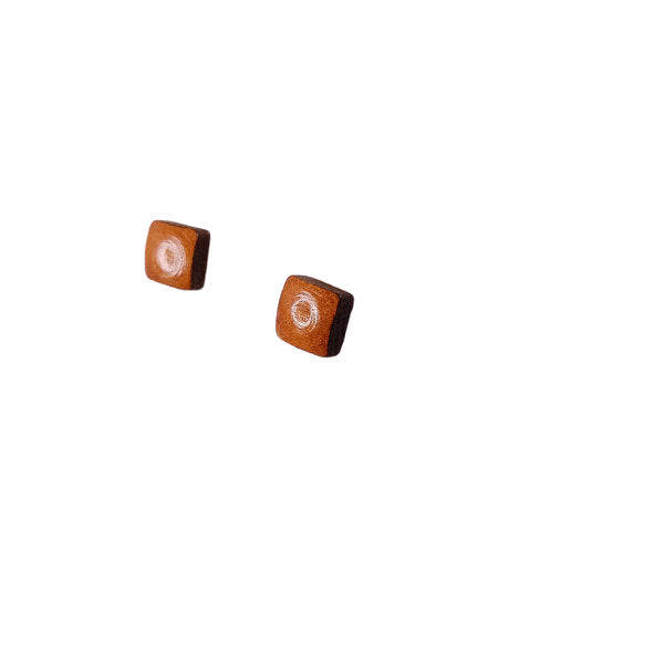 Redwood Earrings - Square Wood Earrings - California Redwood Stud Earrings