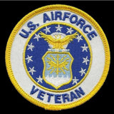 US Air Force Veteran Patch Iron On US Military Country Pride Military Patch 3" White Circle Yellow Border