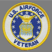 US Air Force Veteran Patch Iron On US Military Country Pride Military Patch 3" White Circle Yellow Border