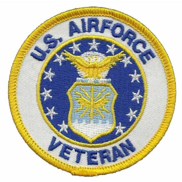 US Air Force Veteran Patch Iron On US Military Country Pride Military Patch 3" White Circle Yellow Border