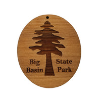 Big Basin State Park Christmas Ornament Redwood Tree Oval Laser Cut Handmade Wood Ornament Engraved Tree