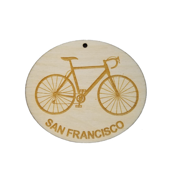 San Francisco Wood Ornament - CA Mens Bike or Bicycle - Handmade Wood Ornament Made in USA Christmas Decor CSU