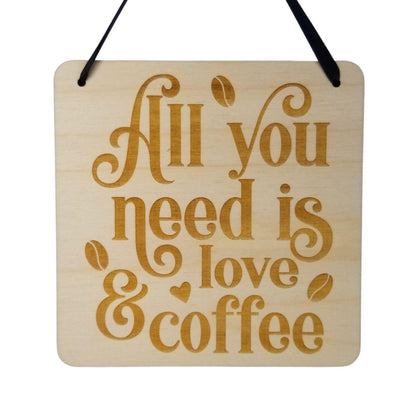 Coffee Love Sign - Coffee Bar Decor Rustic Hanging Wall Sign - Coffee Plaque Gift Sign 5.5"