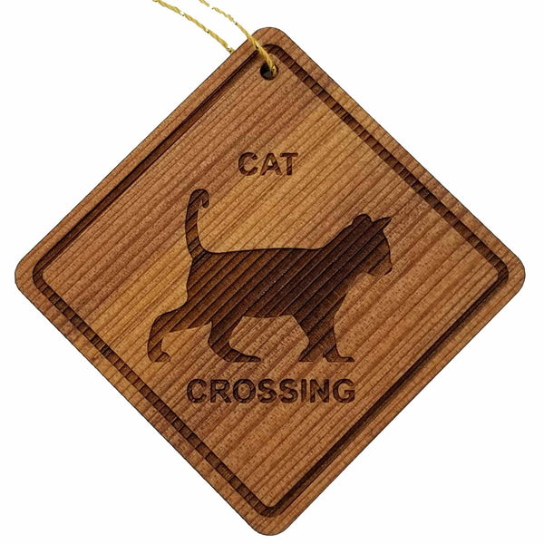 Cat Crossing Ornament - Kitty Cat Ornament - Wood Ornament