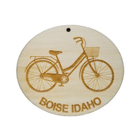 Boise Idaho Ornament - Womens Bike or Bicycle - Handmade Wood Ornament Made in USA Christmas Decor