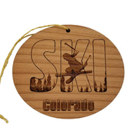 Colorado Ski Ornament - Handmade Wood Ornament - CO Souvenir - Ski Skiing Skier Trees Christmas Travel Gift