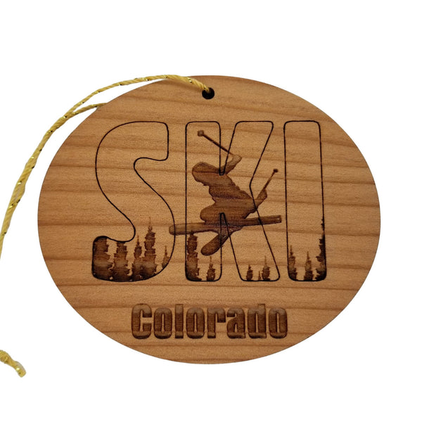 Colorado Ski Ornament - Handmade Wood Ornament - CO Souvenir - Ski Skiing Skier Trees Christmas Travel Gift