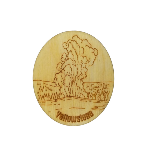 Yellowstone National Park Magnet Old Faithful  Geyser Handmade Wood Souvenir Made in USA Travel Gift 2.5" Refrigerator